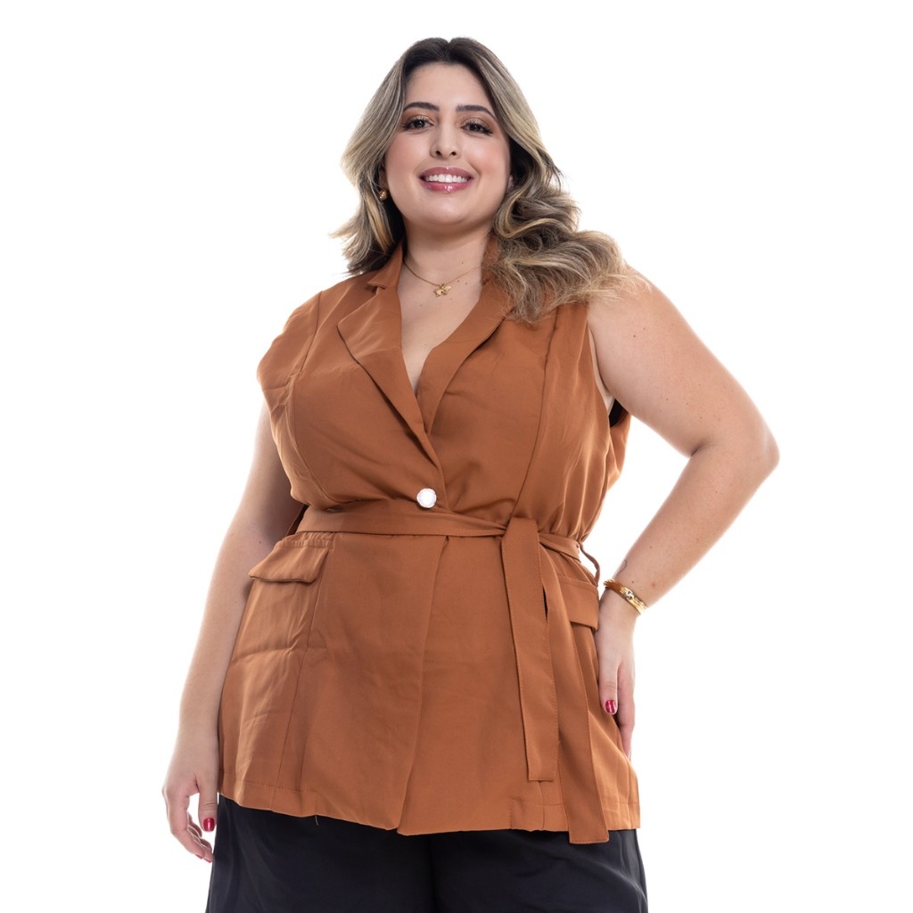 Colete Longo Plus Size Com Cinto Para Mulheres Em Alfaiataria De Moda Estrangeira BLZPL-008 em Oferta na Shopee