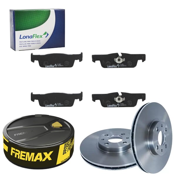 Kit Disco Freio Ventilado + Jogo Pastilha Freio LOGAN SANDERO - FREMAX / LONAFLEX em Oferta na Shopee