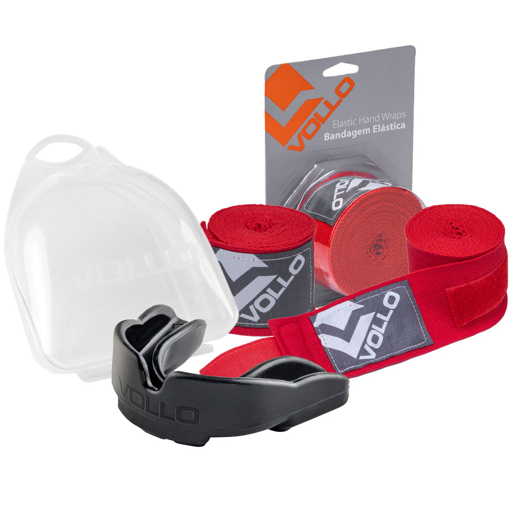 Kit Bandagem Elástica Vermelha + Protetor Bucal Boxe Vollo em Oferta na Shopee