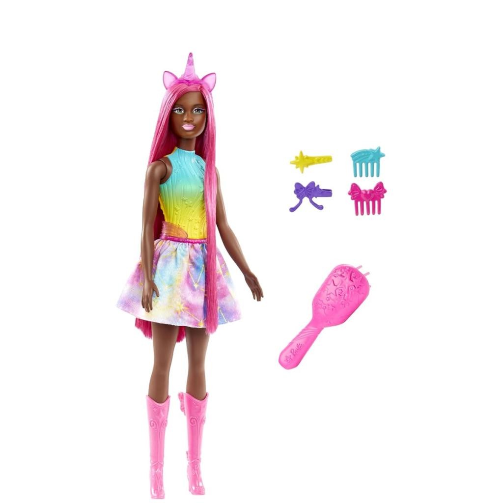 Boneca Barbie Negra Unicórnio Cabelo Longo Rosa - Fantasia Mágica da Mattel HRR01/HRP99