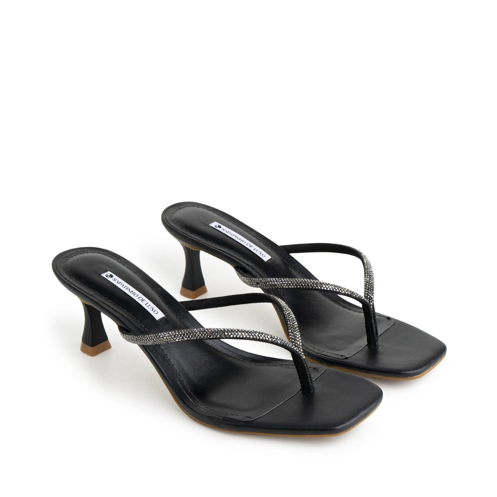 Tamanco Preto Salto Médio com Pedras Cristal 1420.24_1 - Women Shoes