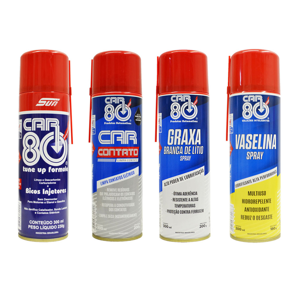 Kit Car80 Limpa Contato Descarbonizante Vaselina Graxa BR