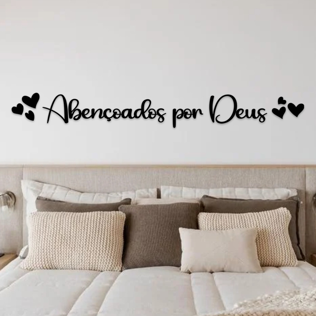 🙏❤️Quadro Decorativo Frase "Abençoados por Deus" + 6 Mini Corações🖼️Em MDF 3mm Com fita dupla face Pronto para aplicar