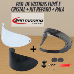 Par de Viseiras - Fumê + Cristal + KIT Reparo De Capacete San Marino + PALA