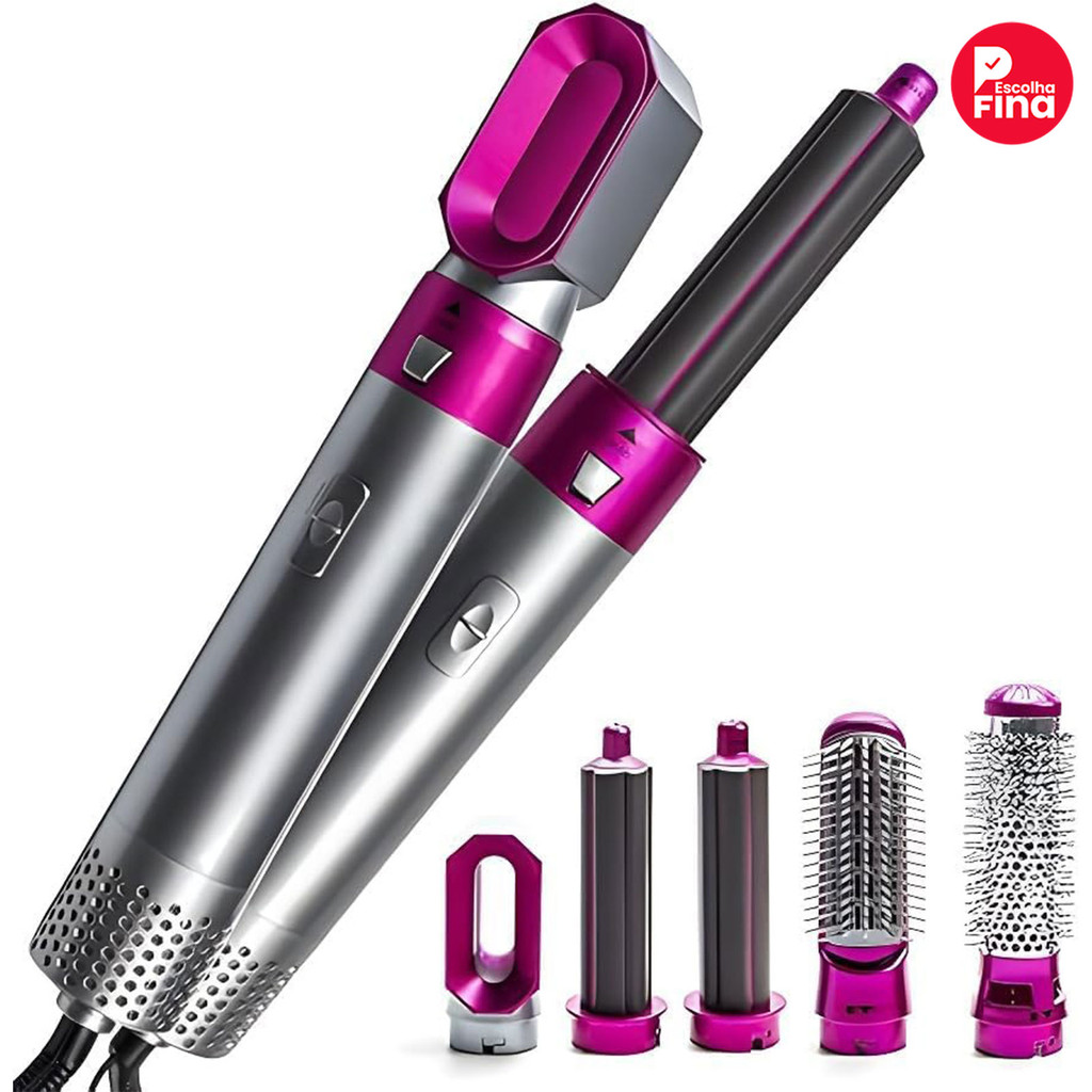 Secador + Escova 5 em 1 Alisadora Modeladora Profissional 110V Cabelo em Oferta na Shopee