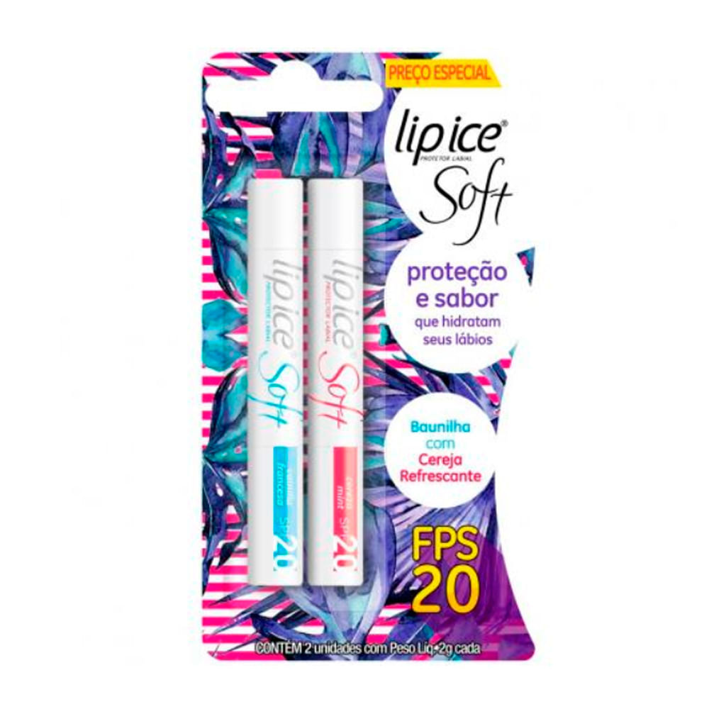 Kit Protetor Labial Lip Ice Soft FPS 20 Baunilha e Cereja Refrescante com 2 unidades 2g cada - Beauty
