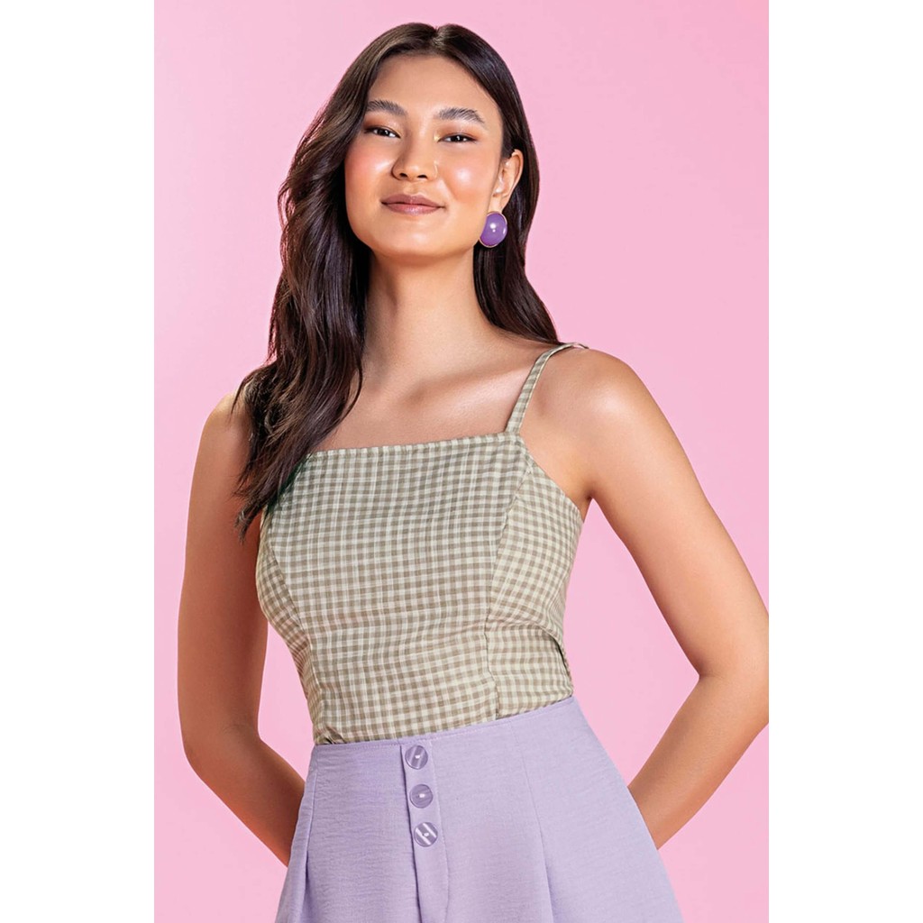 Regata Feminina Cropped Xadrez Marialícia Bege - Women Clothes