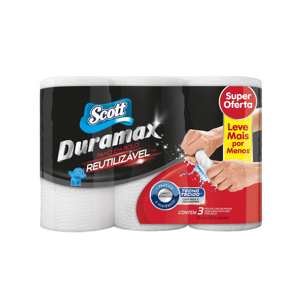 Pano Multiuso Branco 20,1x21,5cm Leve Mais Por Menos Com 03 Unidades Duramax Scott - Home & Living