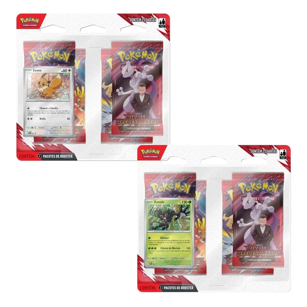 Pokemon 2x Blister Quadruplo EV10 - Rivais Predestinados Zarude e Eevee Copag - 35561 em Oferta na Shopee