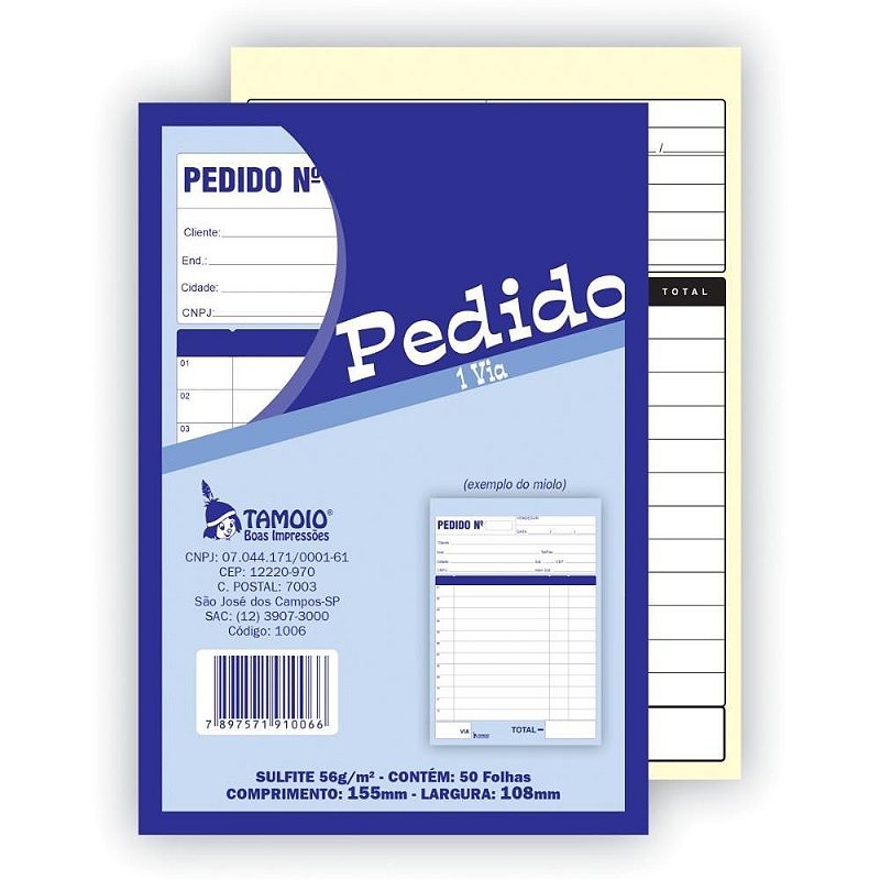Impresso Talão de Pedido 1/36 1 Via 50 Folhas Pacote com 20