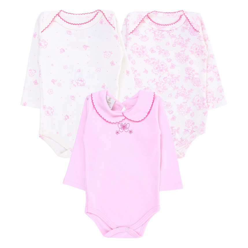 Body Bebê Kiko Baby Manga Longa Estampa Floral - 03 Peças