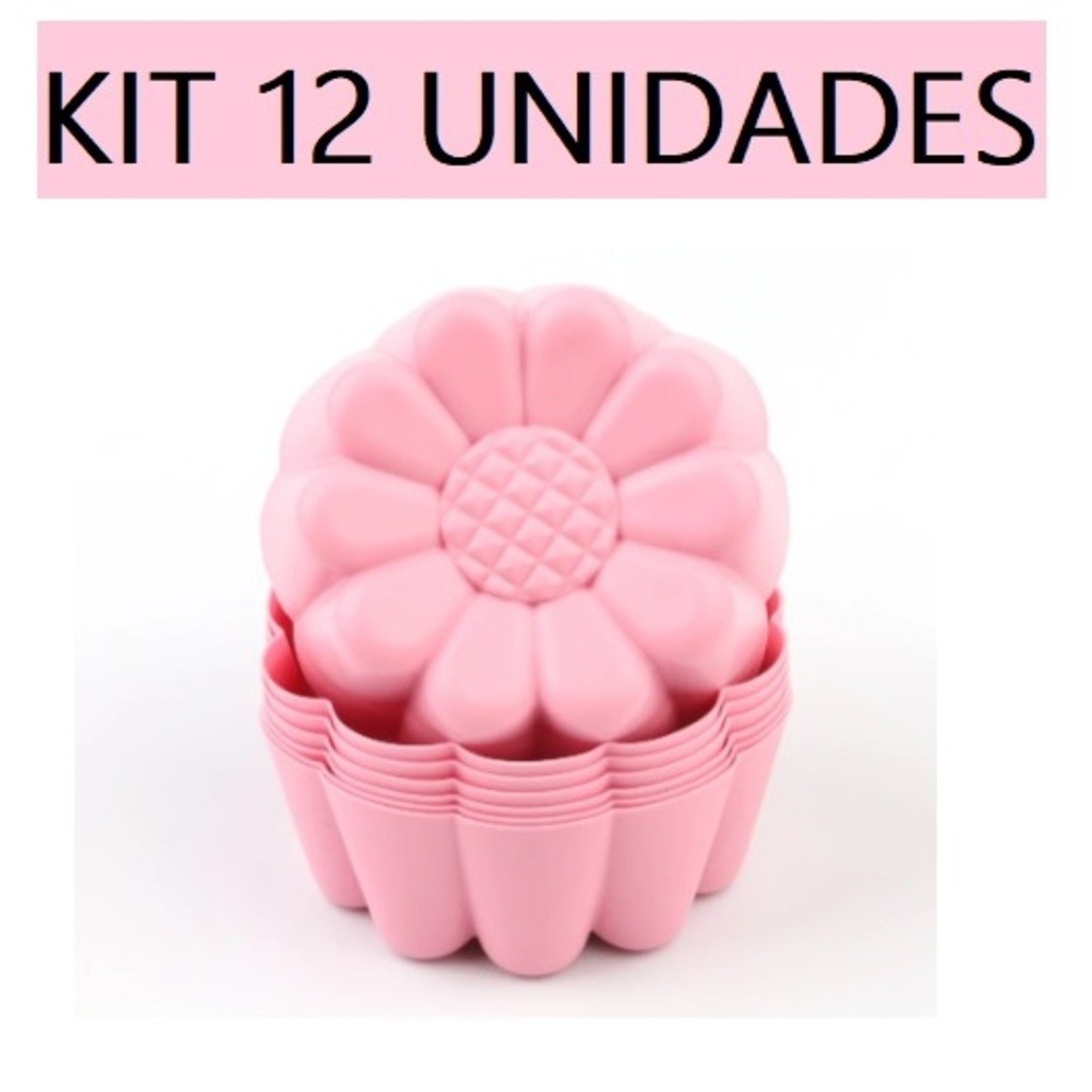 Conjunto de 12 Forminhas Moldes De Flor Girassol 5x3x2cm Silicone Utensilio Para Bolos Pudins Muffin