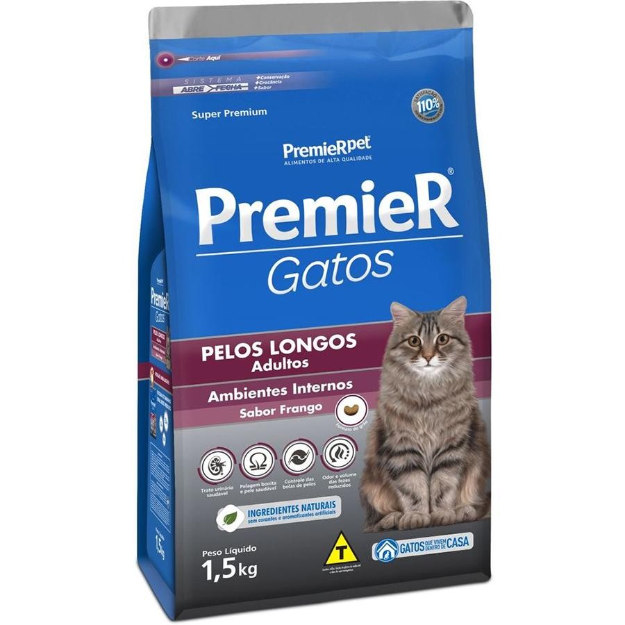 Ração Seca Premier Gatos Ambientes Internos Frango Para Gatos Adultos Pelos Longos em Oferta na Shopee