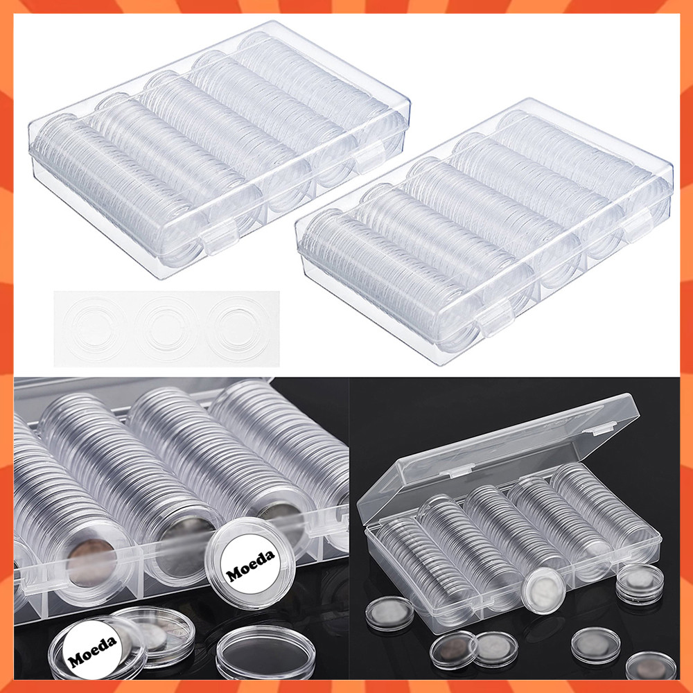 100 peças Estojo transparente para cápsulas de moedas, com caixa de armazenamento, para coleção de moedas em Oferta na Shopee