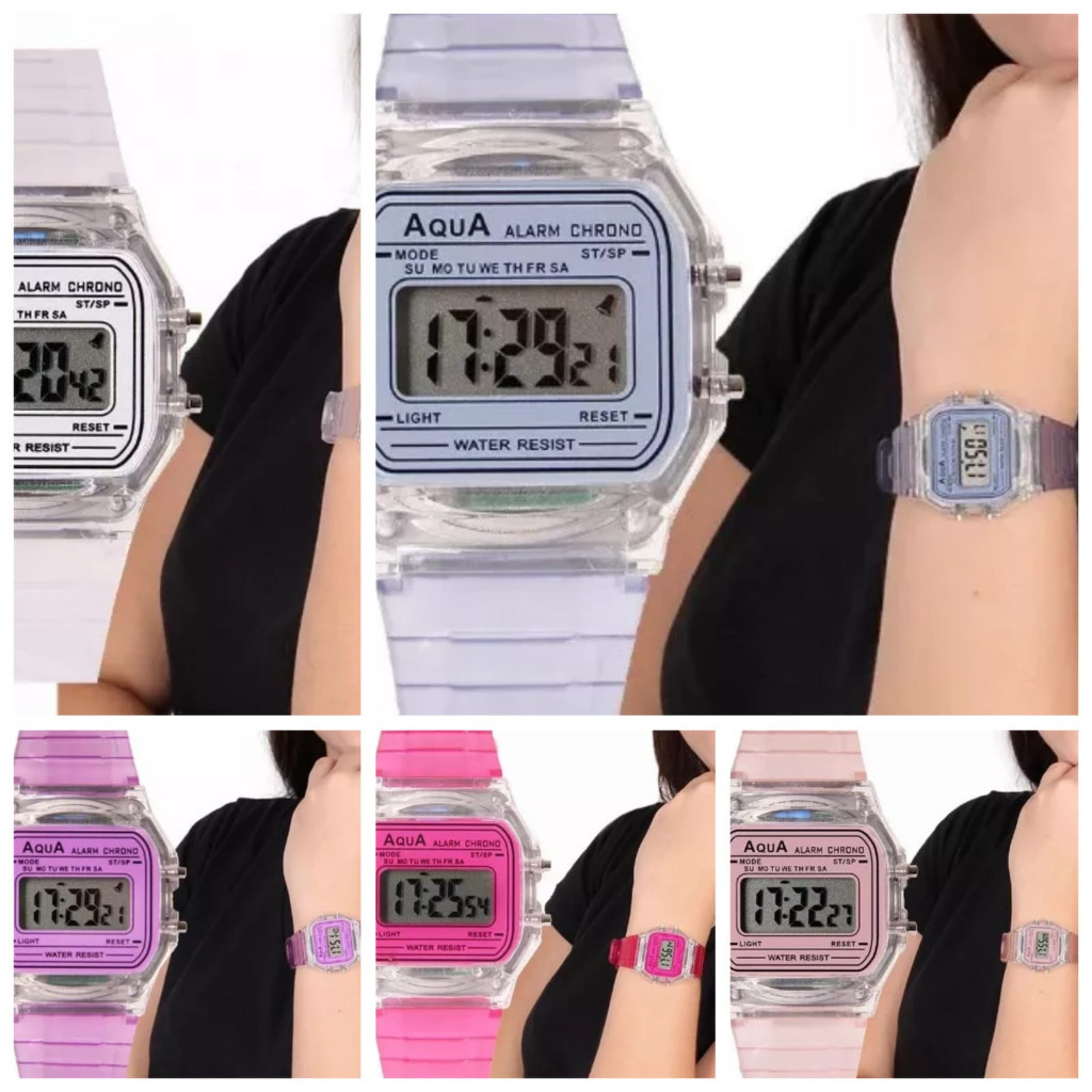 Relógio Aqua Digital Transparente  feminino várias cores Azul, Pink, Rosa, Preto, Branco.À prova d'água - Barato Barato