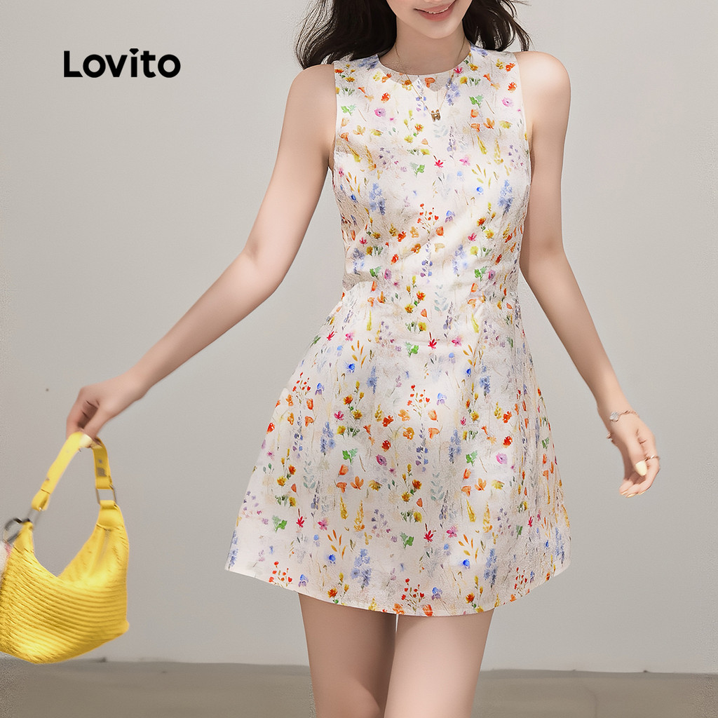 Detalhes do (New) Lovito Vestido Casual de Primavera/verão Branco para Mulheres com Caimento Elegante L144AD045