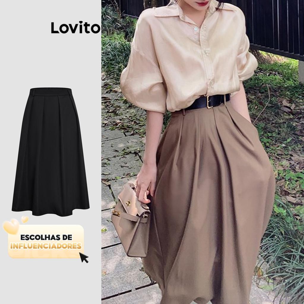 (KOL‘s pick) Lovito Saias Casuais Saias Plissadas Lisas Para Mulheres LNE21026 (Multicolorido) em Oferta na Shopee