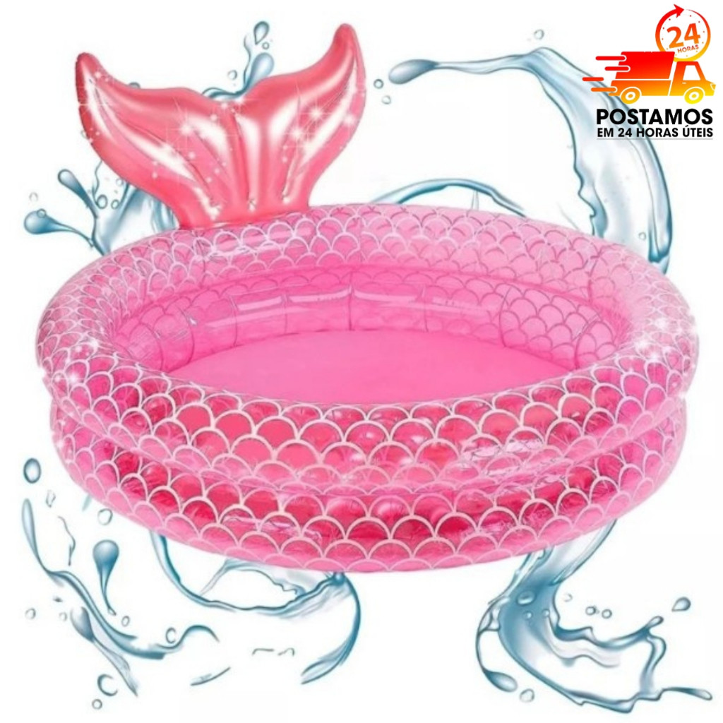 Piscina Inflável Infantil Rosa Sereia Com Calda 85 Litros PVC Premium Verão Criança Água…