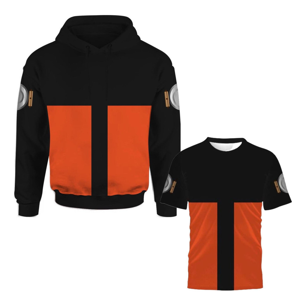 Kit Moletom + Camiseta 3D Blusa Anime Mangá Ninjas Poliéster Shonen Vila Shinobi Otaku Unissex