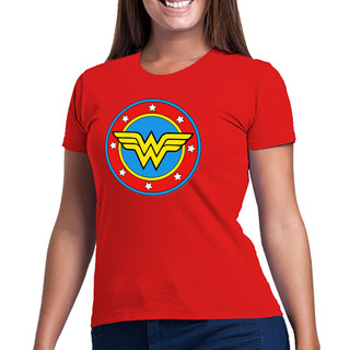 Camiseta algodão feminina Mulher maravilha vermelha e preta TrendBox Mania