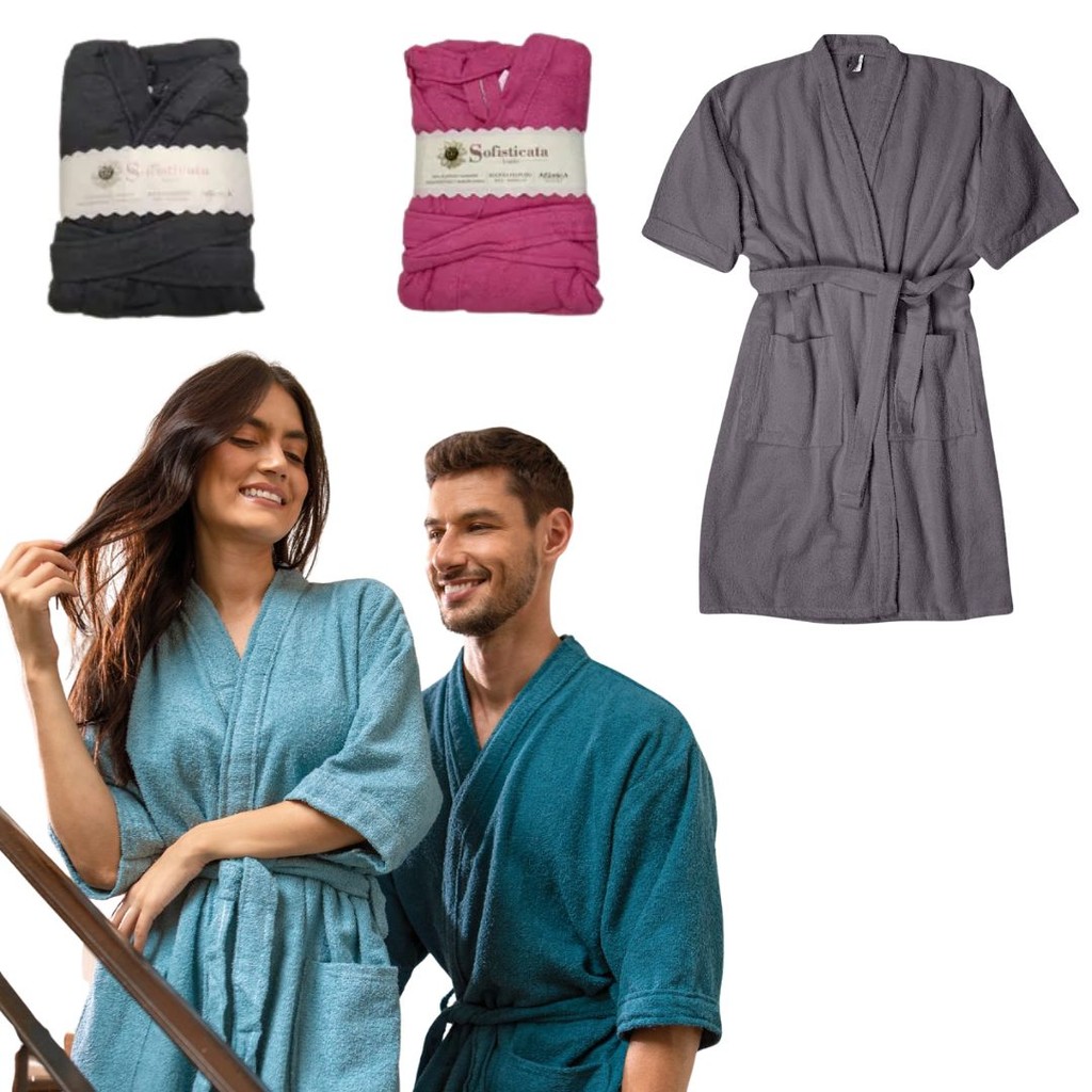 Roupão de Banho Atoalhado Felpudo Unissex Luxo Manga Curta100 % Algodão Feminino Masculino