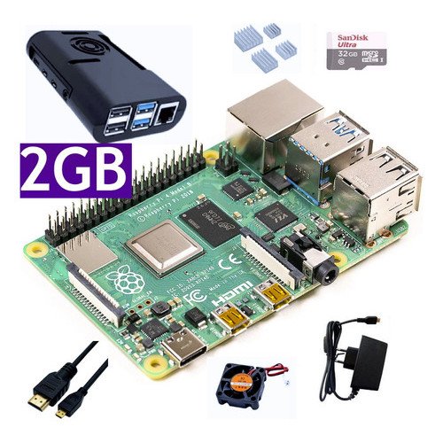 Kit Raspberry Pi 4 Pi4 B 2gb Fonte Case Sd32gb + Nota Fiscal