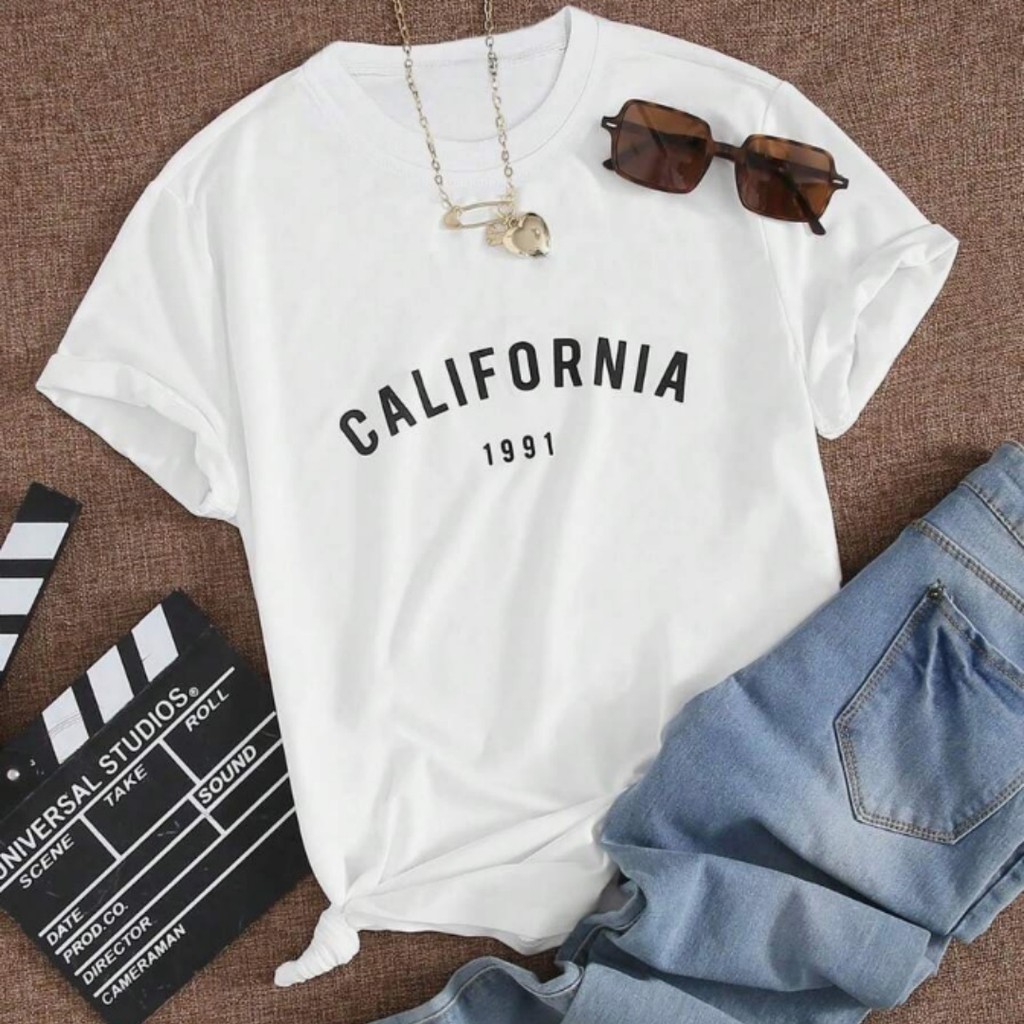 Tshirt Feminina Estilosa California 1991 Vintage Estampada Lançamento Camiseta 100% Algodão