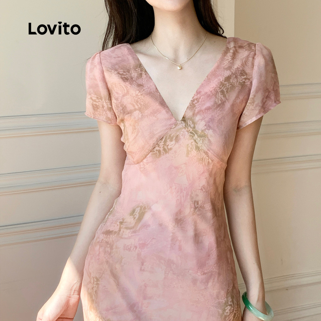 Detalhes do Lovito Vestido Casual De Natal Com Zíper, Toque Suave, Primavera/verão, Rosa, Para Mulheres L145LD056