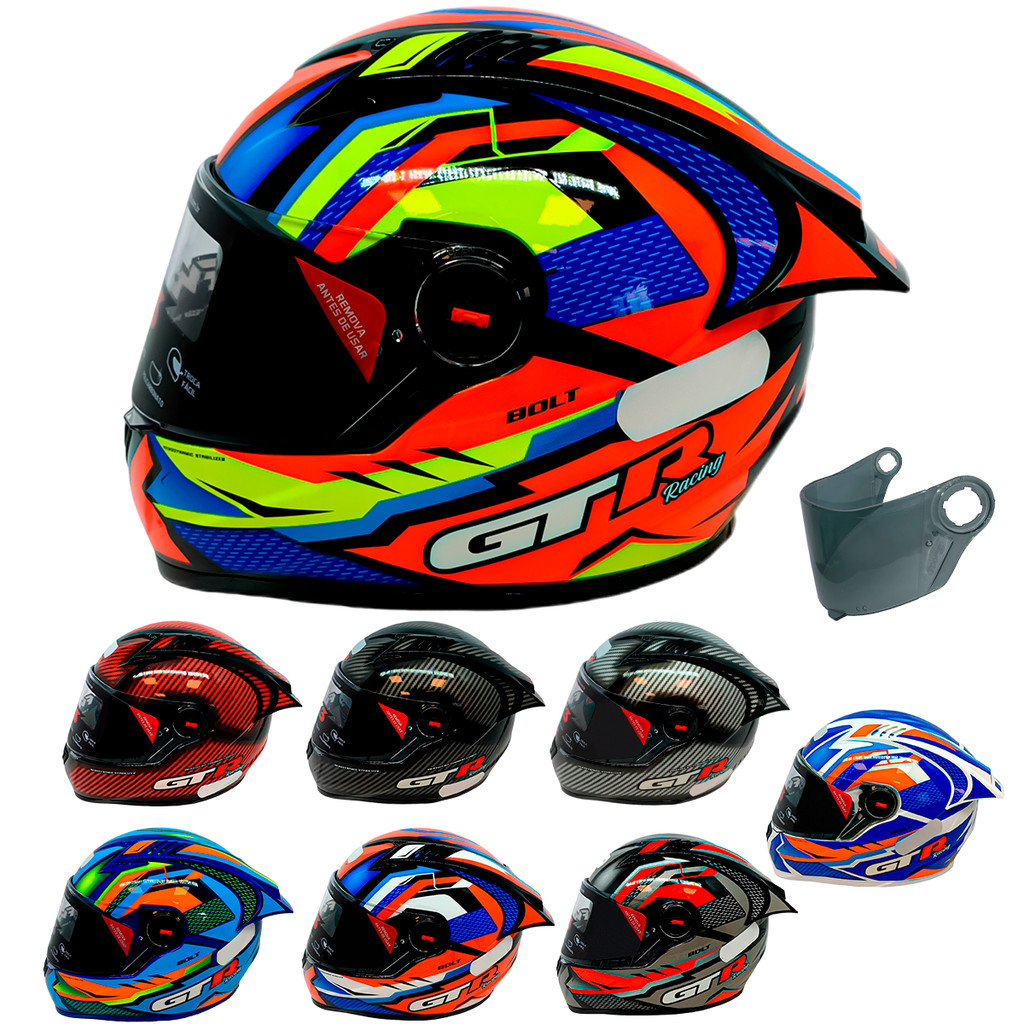 Imagem Capacete De Moto Gt Racing Fw3 C/ Aerofólio Viseira Fumê