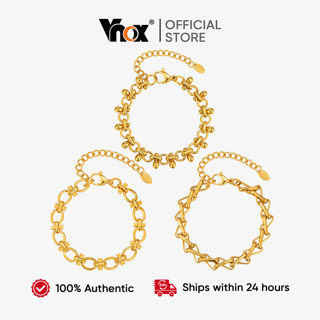 Pulseira Geométrica De Corrente Artesanal De Ouro Vnox , Joias De Ligação Feminina À Prova D'água De Metal De Aço Inoxid