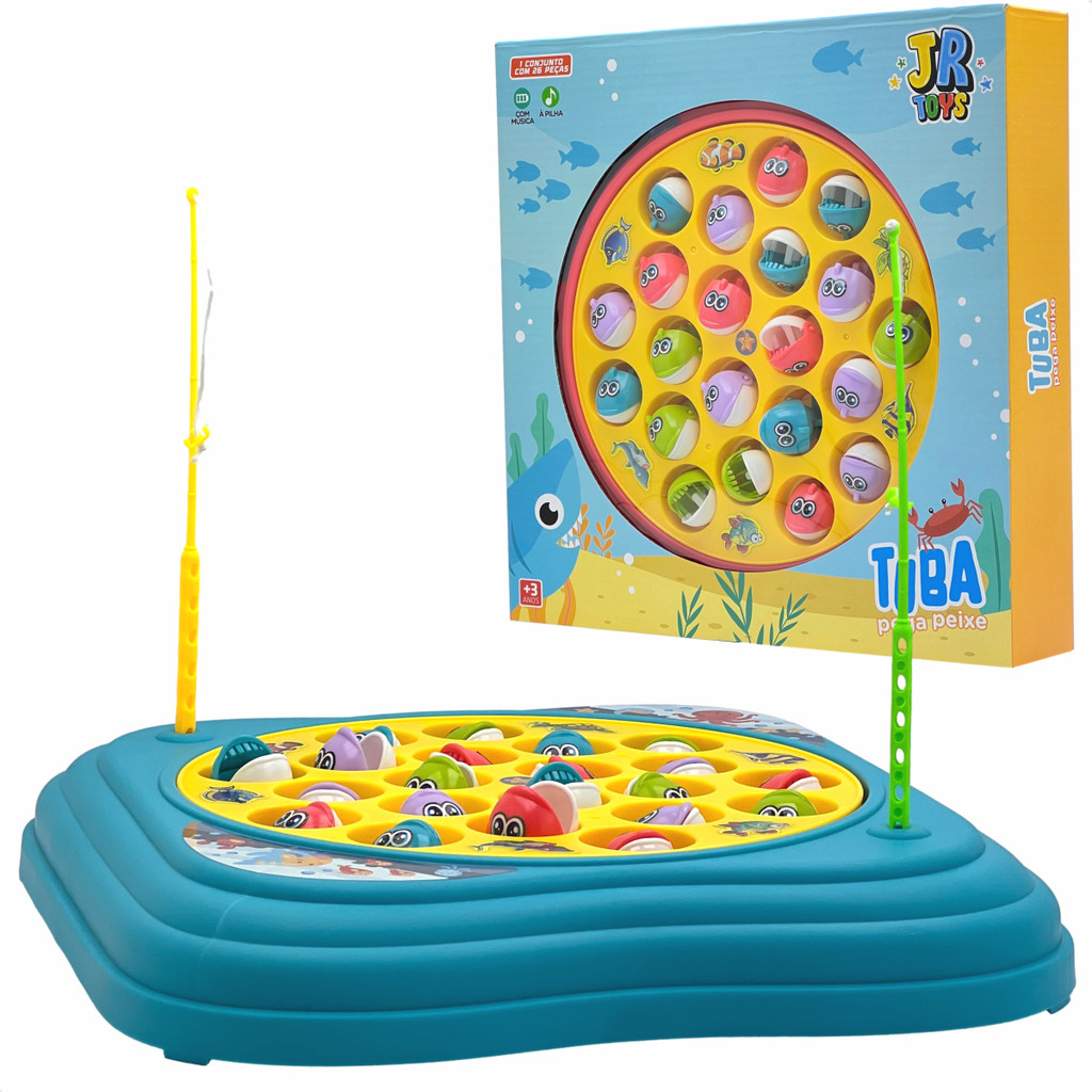 Jogo Tuba Pega Peixe Brinquedo Giratório 4 Varinhas Pescaria Divertida Infantil
