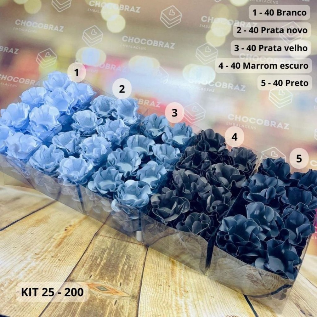 KIT 200 Forminhas De Doces Festa 5 Cores PRETO + PRATA VELHO + BRANCO + MARROM + PRATA NOVO - Home & Living