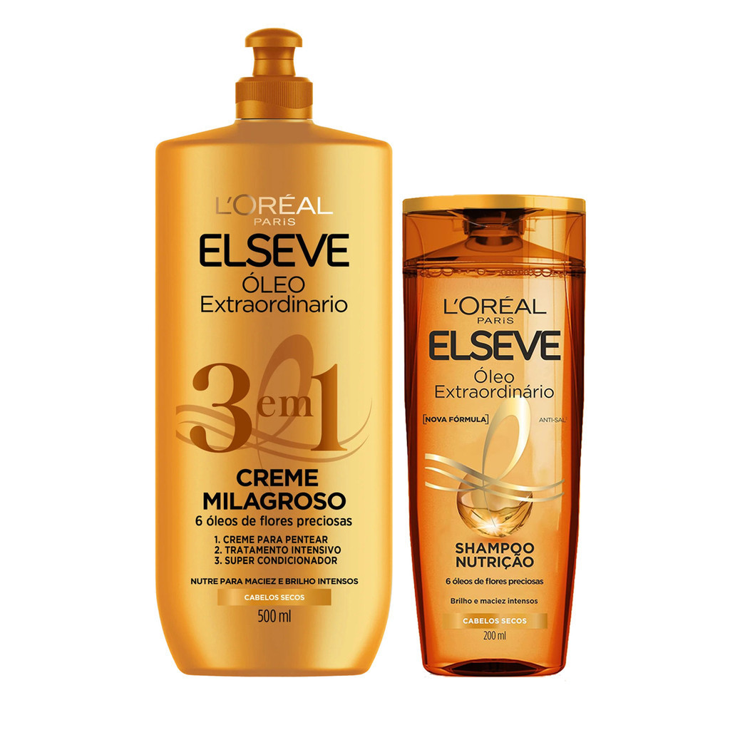 SHAMPOO + CREME MILAGROSO 3 EM 1 ÓLEO EXTRAORDINÁRIO ELSEVE - Beauty