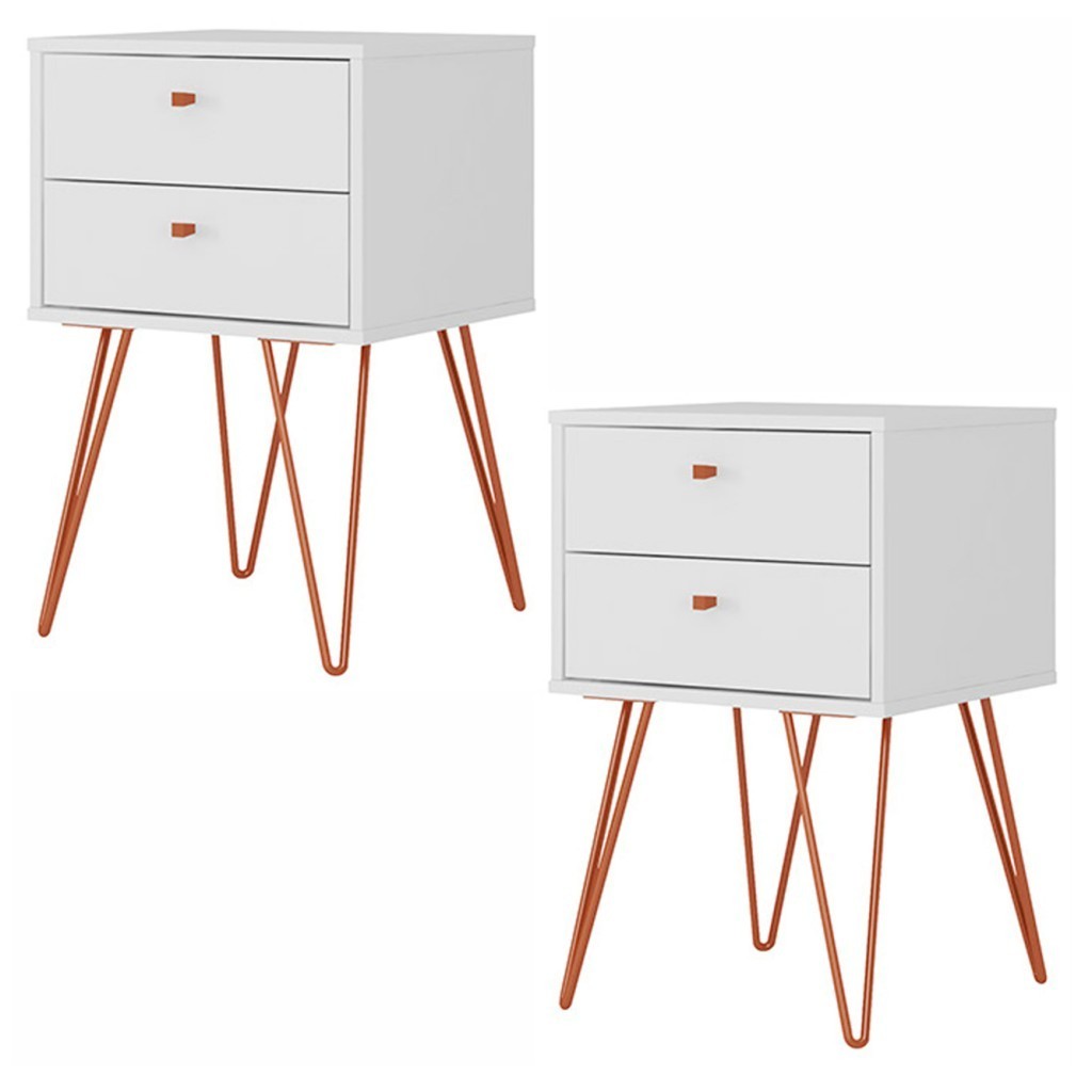 Kit Mesa de Cabeceira Retrô Pés Metal Bled Branco - Olivar Móveis - Home & Living