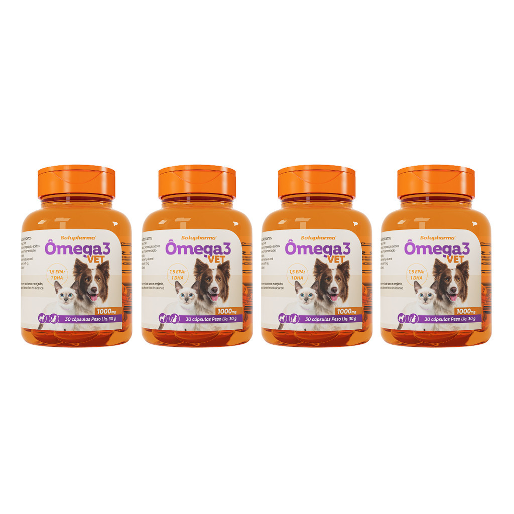 Kit 4 Ômega 3 Vet Suplemento Botupharma 1000mg 30 Cápsulas