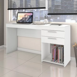 Escrivaninha Branca Mesa Computador Home Office Estudos 2 Gavetas 1 Nicho Escritório Quarto Notável