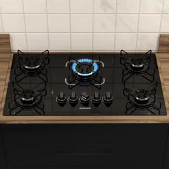 Fogão Cooktop 5 Bocas Itatiaia a Gás Essencial Vidro Temperado Preto Bivolt