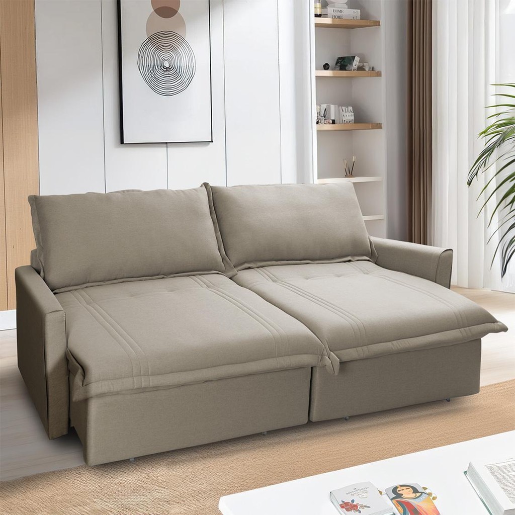 Sofá Cama Baú Ravello Sem Caixa 2,26m Linho Marrom 3 Lugares em Oferta na Shopee
