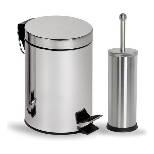 Kit Banheiro Lixeira Inox Com Pedal Tampa  3Litros 3L + Escova Sanitária Aço Inox Limpeza ...