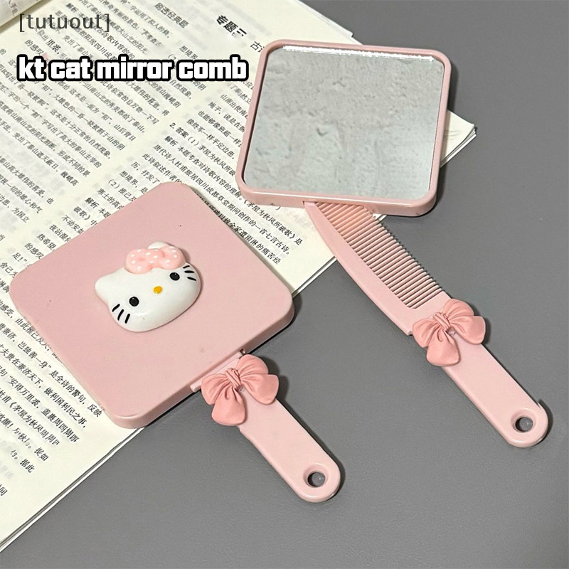 [Tutututuout] Fofo Sanrio Portátil Maquiagem Com Cabo Retirável Mirror Cartoon Student Handle Hello Kitty De Aniversário VN