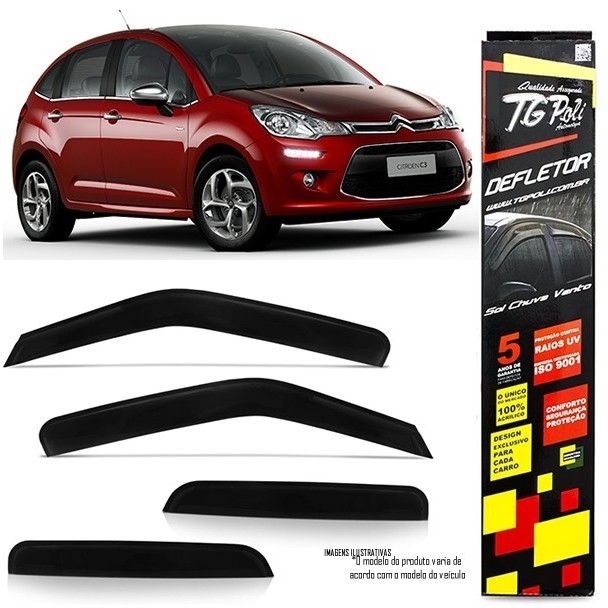 Calha Chuva Defletor TG Poli Citroen Novo C3 2013 2014 2015 2016 2017 2018 2019 2020 2021 - 4 Portas