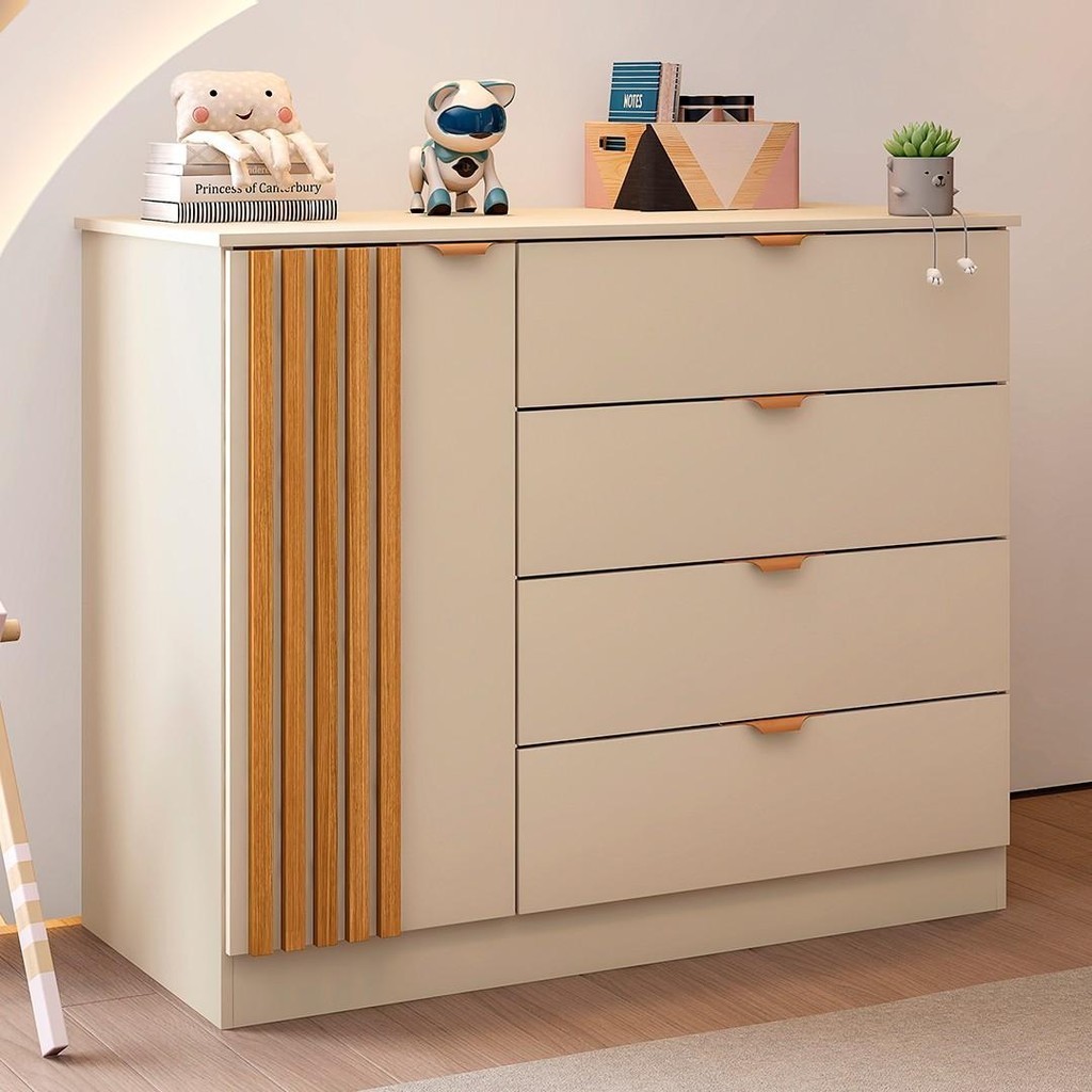 Cômoda Infantil 4 Gavetas Com 1 Porta Ripada Ayla Off White  - Phoenix em Oferta na Shopee
