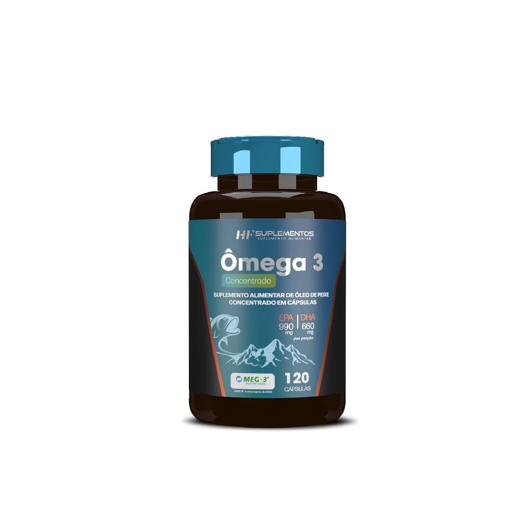 Omega 3 1450mg HF Suplementos 120 Caps Óleo de Peixe Puro EPA DHA Concentrado Coração e Saúde Vida