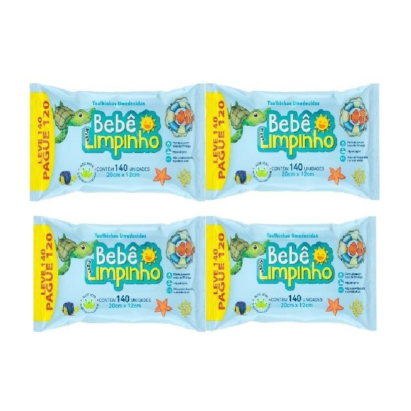 Kit Bebê Limpinho Toalhas Umedecidas C/ 4 Pacotes De 140Un