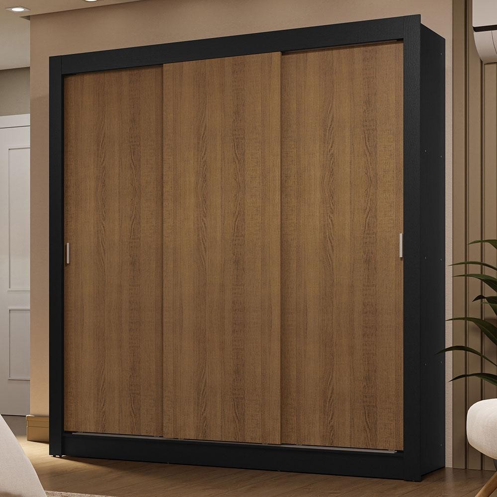Guarda-Roupa Casal 3 Portas de Correr Preto/Rustic Sublime Madesa em Oferta na Shopee