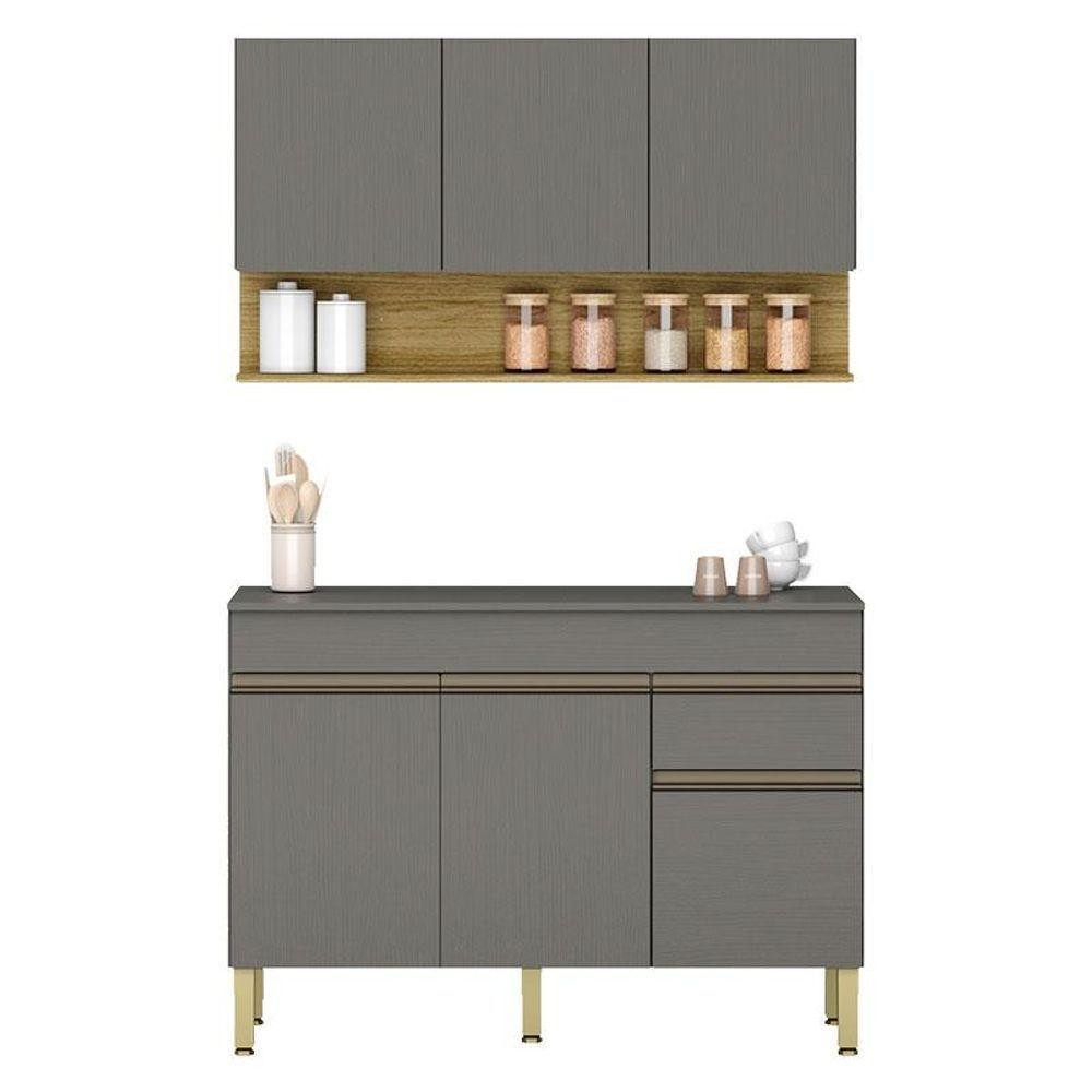 Cozinha Modulada Line Composição 2 Gris Freijó - Kits Paraná em Oferta na Shopee