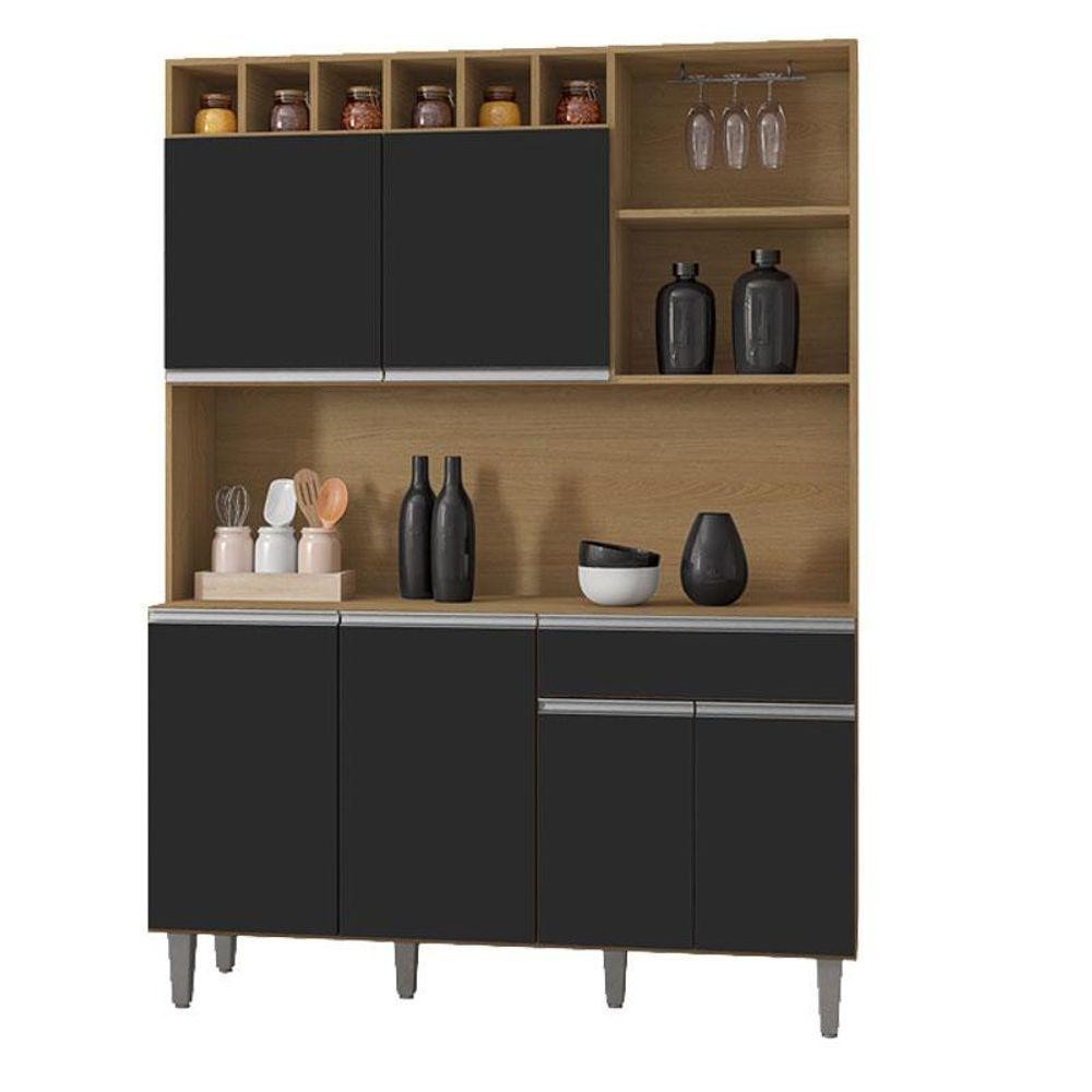 Armário Para Cozinha Kit Alice Amendoa Preto - Ajl - Home & Living