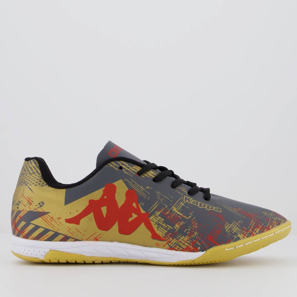 Chuteira Kappa Seattle Futsal Cinza e Dourada em Oferta na Shopee