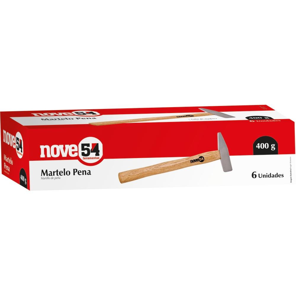 Martelo Pena 500g Aço Forjado Cabo Madeira Nove54