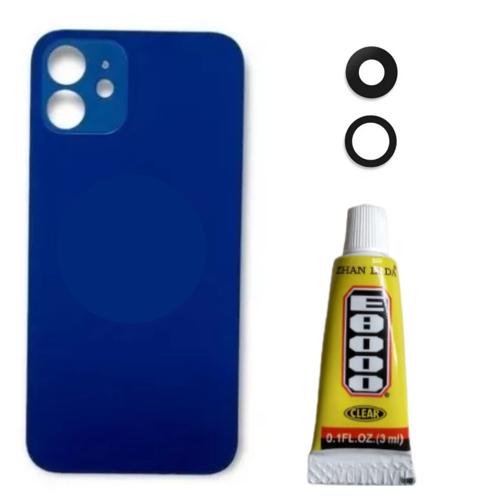 Tampa Traseira Para iPhone 12  Azul  + Lente + Cola 3ml